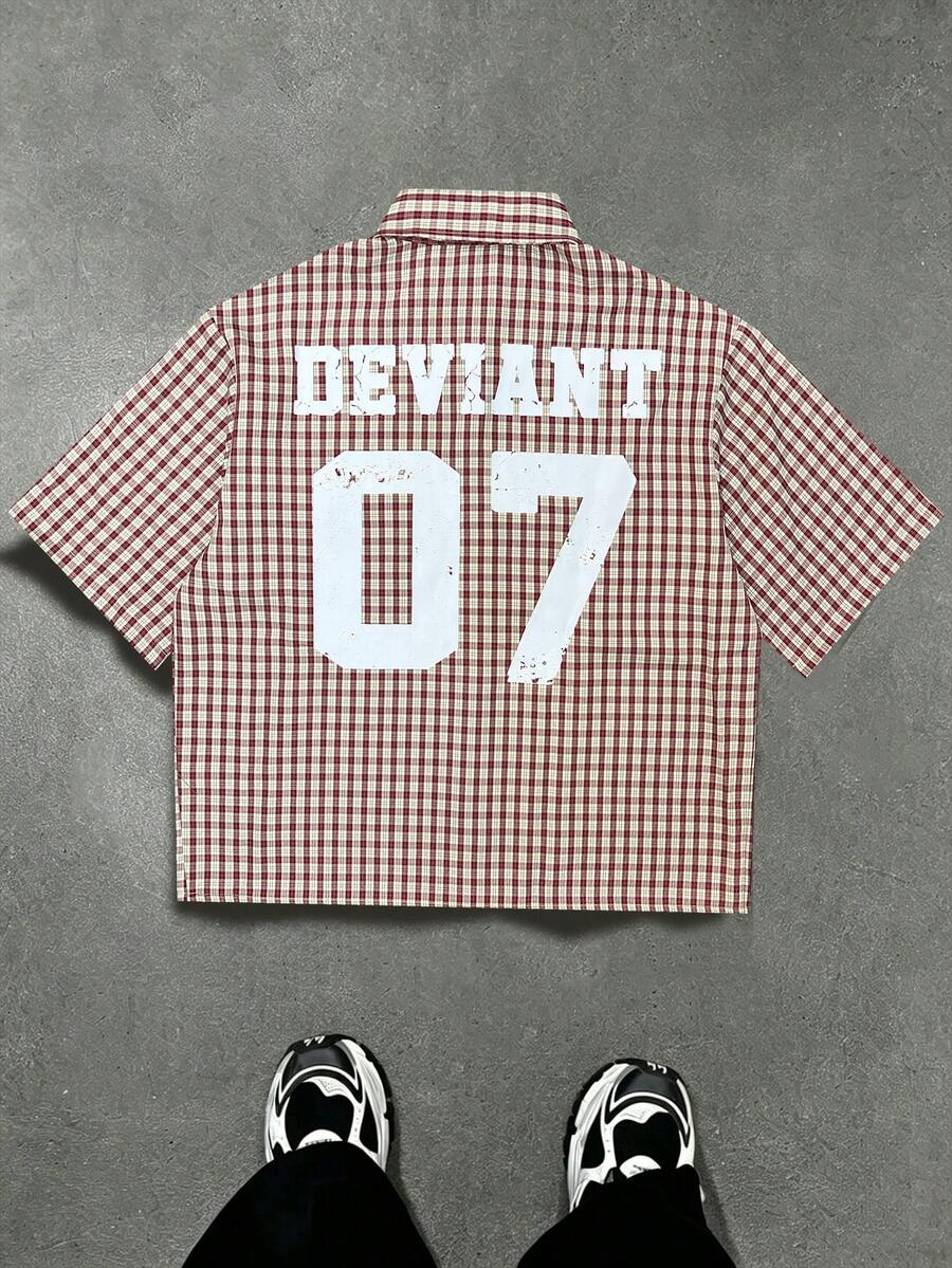 Manfinity Roghcode Men's Letter Plaid Pattern Short Sleeve Single-Breasted Casual Shirt - Multicolor - View 1