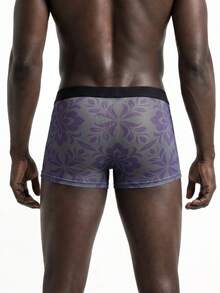 Rest Era Men's Boxer Briefs Purple Floral Sheer Mesh See-Through Underwear, Sexy Semi-Transparent Intimate Boxer Briefs - Mauve Purple - View 2