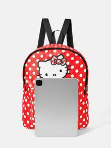 HELLO KITTY AND FRIENDS | SHEIN 女款時尚甜美可愛復古紅白波點卡通圖案後背包，輕量大容量，適合大學生旅行 - 紅色 - 查看 3
