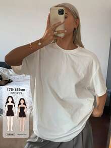 Livesso Tall Women's Round Neck Short Sleeve Loose Urban Casual Pullover T-Shirt - White - View 6