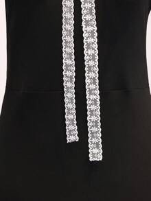 Teen Girl Black Lace Bow Decor Short Sleeve Formal Dress Birthday Sweet 16 Summer Elegant - Black - View 5