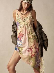 Bohemela Summer/Fall Vacation Casual Floral Lace Patchwork Ruffle Strap Women's Top, Daily Wear, Country Concert Party, Back To School - Multicolor - View 1