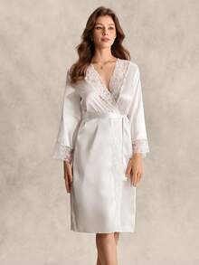 EverLounge 白色女士睡袍 Luxeloungewear，秋冬款 - 白色 - 查看 3