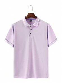Calvornis 男士休閒商務半開襟短袖 Polo 衫 - 淡紫色 - 查看 4