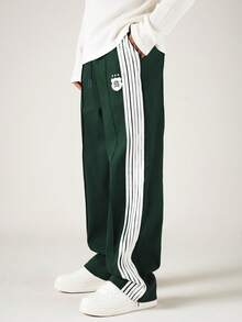 SUMWON Straight Leg Sweatpants With Side Stripe Detail And Drawstring Waist Casual Relaxed Fit Trousers - Green - View 7