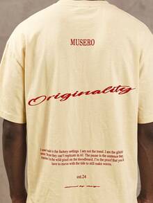 Musero Oversized Short Sleeve Slogan Writing Branded Graphic Print Tshirt Spring&Summer - Yellow - View 5