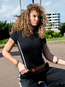 Anna Vacay FeatherFit™ Cropped Cross Back Tee Workout Tank Top Gym Women Shirts Sports - Black - View 5