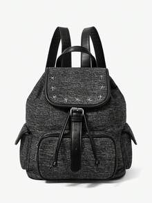 Viva Strut Women's Backpack, Y2K Street Style, Hot Girl Style, Sweet Cool Girl, Fashion Backpack With Star Hardware, Suitable For Commuting, Daily, School, Shopping, Party - Black - View 3
