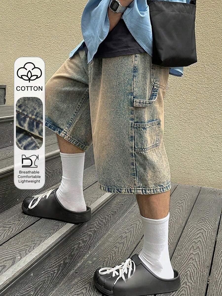 DAZY Jeans de hombre de verano unicolor con efecto lavado y desgastado - Azul - Ver 1
