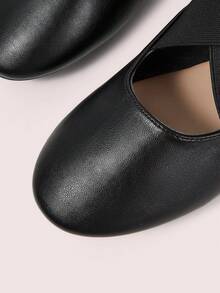 CUCCOO DOLLMOD Women's Shoes, Black, Leather Texture, Simple Elastic Cross Belt, Round Toe Flat Ballet Shoes, Suitable For Daily Travel, Commuting And Leisure Fall Shoes - Black - View 4