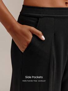 GLOWMODE 28" Modal Ribbed Glow Easy High-Waisted Wide Leg Joggers With Adjustable Drawstring & Side Pockets Training Workout Daily Active Casual - Black - View 3