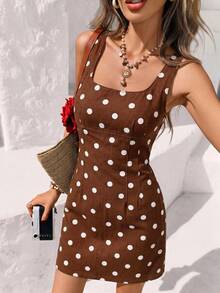 Vivid Eden Gaun Denim Kasual Tanpa Lengan Motif Polkadot untuk Wanita, Cocok untuk Liburan - MultiWarna - View 6