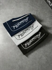PAVTROS 男士街頭風「Signature」手寫字休閒短褲，鬆緊腰抽繩短褲，針織運動短褲，高辨識度街頭風格，輕便機能休閒感，戶外野性風，中性款，日常休閒，街頭時尚，休閒運動，返校季，音樂祭，男女通用，情侶款，假期禮物，男友禮物 - 藏蓝色 - 查看 8