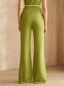 MOTF PREMIUM CONTRAST TRIM SLANTED POCKET FLARE LEG PANTS - Green - View 8