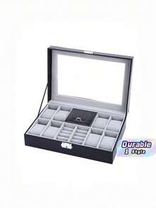 Unisex Black Desktop Watch Jewelry Storage Box 1PC, Dustproof Waterproof Anti-Scratch Display Case For Watch Necklace Ring Earring Bracelet, Back To School Essential - Grey - View 1