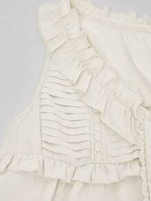 SoleilVie Sleeveless Casual Shirt Vest, V-Neck, Front Pleats And Buttons - Apricot - View 8