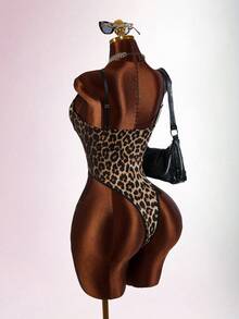 Amplova Women's Sexy Leopard Print Cutout Spaghetti Strap Camisole - Brown - View 8