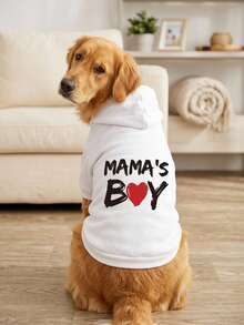 PETSIN 1件個性化可愛 MAMASBOY 字母與愛心圖案印花寵物連帽衫 白色 春夏秋冬通用 防毛髮 - 白色 - 查看 3