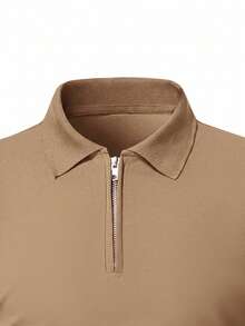Manfinity Homme Men's Solid Color Casual Versatile Daily Wear Short Sleeve Polo Shirt - Khaki - View 5