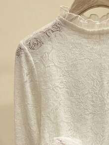 Rusticease Blusa de moda para mujer con cuello de volantes y manga larga - Albaricoque - Ver 3