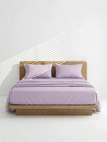 Veyra Day 4pcs/Set 100% Polyester Sheet Set Easy Care Bedding Set Fitted Sheet Set (1pc Flat Sheet+1pc Fitted Sheet+2pcs Pillowcases) Fitted Sheet Set King Queen Full TWIN SIZE Sheet Deep Pocket Up To 35cm , Breathable Better For Sleep - Light purple - View 8