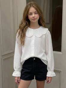 Hapijoa Tween Girl Fall Clothes Tween Girls Collared Short Sleeve Shirt Summer - White - View 8