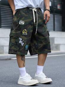 Manfinity Denimwave Men's Streetwear Casual Multi-Pocket Camouflage Denim Shorts - Army Green - View 3