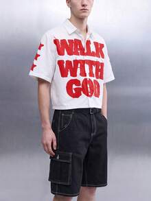 QuarKem Men's Casual Slogan Print Shirt For Summer Men's Cropped Tops - White - View 3