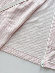 Elamini Women's Pink Striped Long Sleeve Hooded Bow Print Lightweight Jacket, Suitable For Daily Outings, Preppy Style, Vacation Style - Pink - View 4