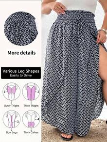SHEIN CURVE+ 大尺碼 US22 音樂節、海邊度假、波希米亞純色時尚休閒寬鬆喇叭褲，適合夏季穿著 - 黑色 - 查看 1