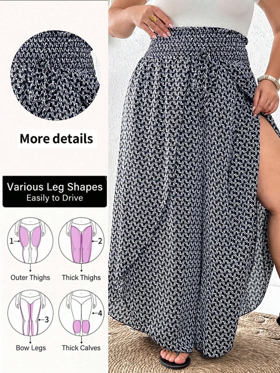 SHEIN CURVE+ 大尺碼 US22 音樂節、海邊度假、波希米亞純色時尚休閒寬鬆喇叭褲,適合夏季穿著 - 黑色 - 查看 1