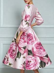 RosyDaze Women's Premium Elegant Rose Print Dress, Suitable For Evening Party, Wedding, Commute, Date, Slimming And Versatile - Pink - View 6