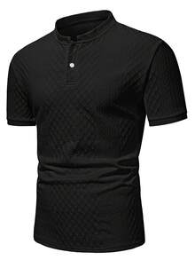 Manfinity CasualCool 男士夏季紋理短袖休閒 Polo 衫 - 黑色 - 查看 4