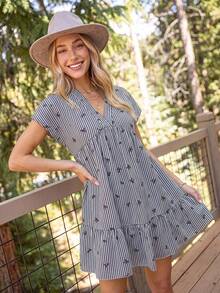Coeurva Vestido de playa romántico rosa casual de verano para mujer - Blanco y Negro - Ver 7