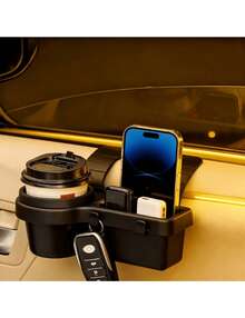 2Pcs Multipurpose Car Storage Box Organizer With Cup Holders, Water Bottle Slots, Side Window Phone Slot & Hanging Storage Rack, Durable ABS Material, Easy To Install Space Saving Stylish Sturdy Structure Auto Interior Storage Accessories Car - Black - View 5