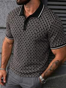 Manfinity CasualCool 男士短袖拼色圖案 Polo 衫，適合外出、聚會與辦公穿著 - 彩色 - 查看 1