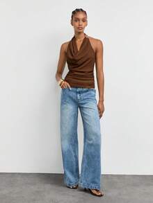 Maija Women's Summer Sexy Elegant Solid Color Cowl Neck Backless Halter Top, Off The Shoulder Top, Going Out Date Night Night Out Outfits Coffee Brown - Brown - View 9