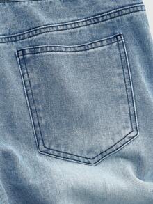 ROMWE MEN Men's Casual Washed Cross Embroidery Denim Jeans - Baby Blue - View 5