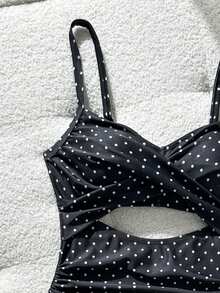 Swim Basics 女款波點鏤空連身泳衣，適合海灘度假、泳池派對、海灘派對 - 彩色 - 查看 5
