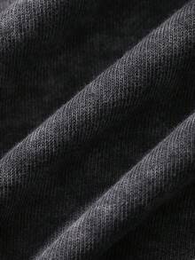 DAZY 深灰色水洗布料男士短版背後字母印花圖案T恤 夏季 - 深灰色 - 查看 9