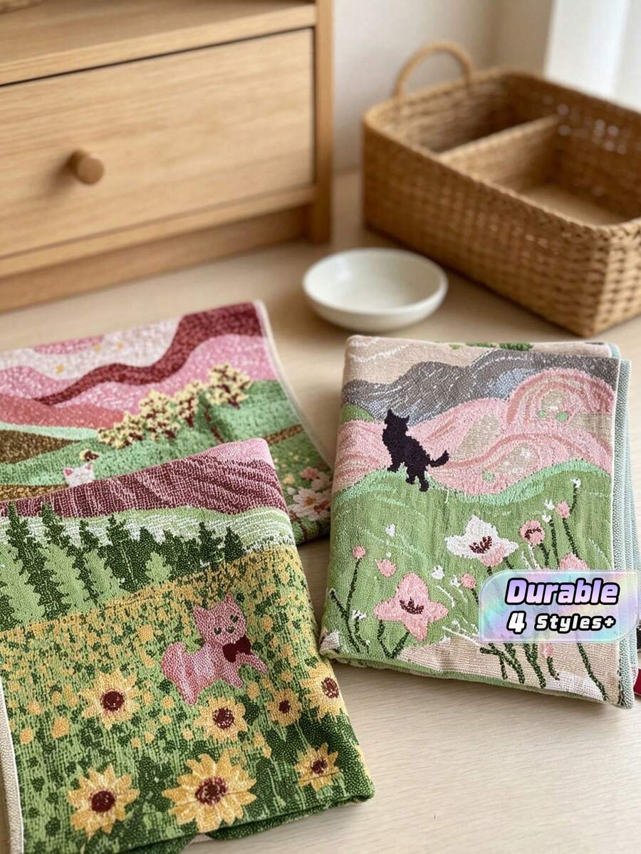 4 Packs Jacquard Four-Layer Gauze Towels, Pure Cotton Absorbent Towels, Thickened, Soft, Lint-Free, Suitable For Home And Travel. - Multicolor - View 1
