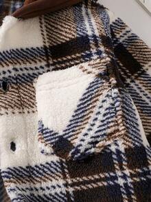SHEIN Genkimix Kids Boys Plaid Pattern Hooded Shacket, Spring/Autumn - Brown - View 5