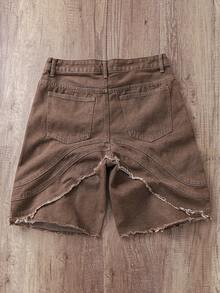 Manfinity Joysei Men's Loose Fit Pocket Frayed Hem Casual Denim Shorts Jorts Street Hang Out Tropical - Brown - View 2