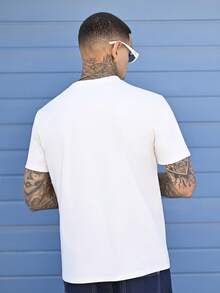 Devon Thys Men White Knit Vintage Crewneck Letter Graphic Short Sleeve T-Shirt, For Going Out - White - View 5