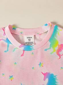 SHEIN 青少年女孩休閒日常百搭舒適卡通圖案修身居家服 - 粉色 - 查看 3