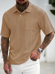 Manfinity Homme 男士休閒針織 Polo 衫，適合日常穿著，母親節禮物 - 咖啡棕 - 查看 3