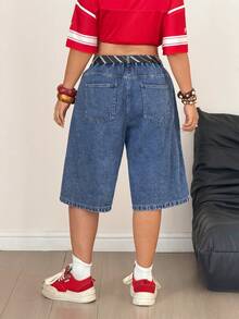 Jeanoix Y2K Loose Fit Traditional Plus Size Denim Jeans, Vintage American Leopard Print, Music Festival, School Birthday, Daily Wear Travel Blue Summer - Dark Wash - View 2