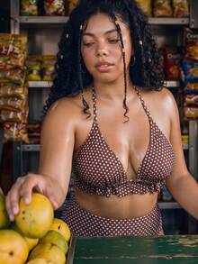 Swim Vcay Plus Size Women's Sexy Tropical 1960s Brown With White Polka Dot Tie Bikini Two Pieces Swimwear Set Beach Party Summer Beach Vacation Summer - Brown - View 5