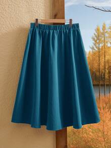 Rusticease Plus Size Solid Color Casual Versatile Vacation Skirt - Blue Day - View 2
