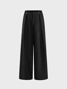 AXEPEAK Men's Solid Color Pleated Wide Leg Pants - Black - View 8
